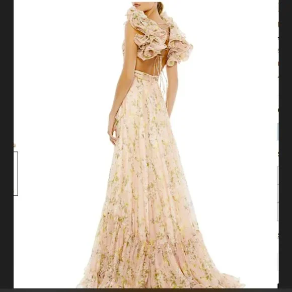 Mac Duggal | Dresses | Mac Duggal Leena Ieena Floral Chiffon Ruffle Cut Out  Lace Up Back Gown Dress 2 | Poshmark